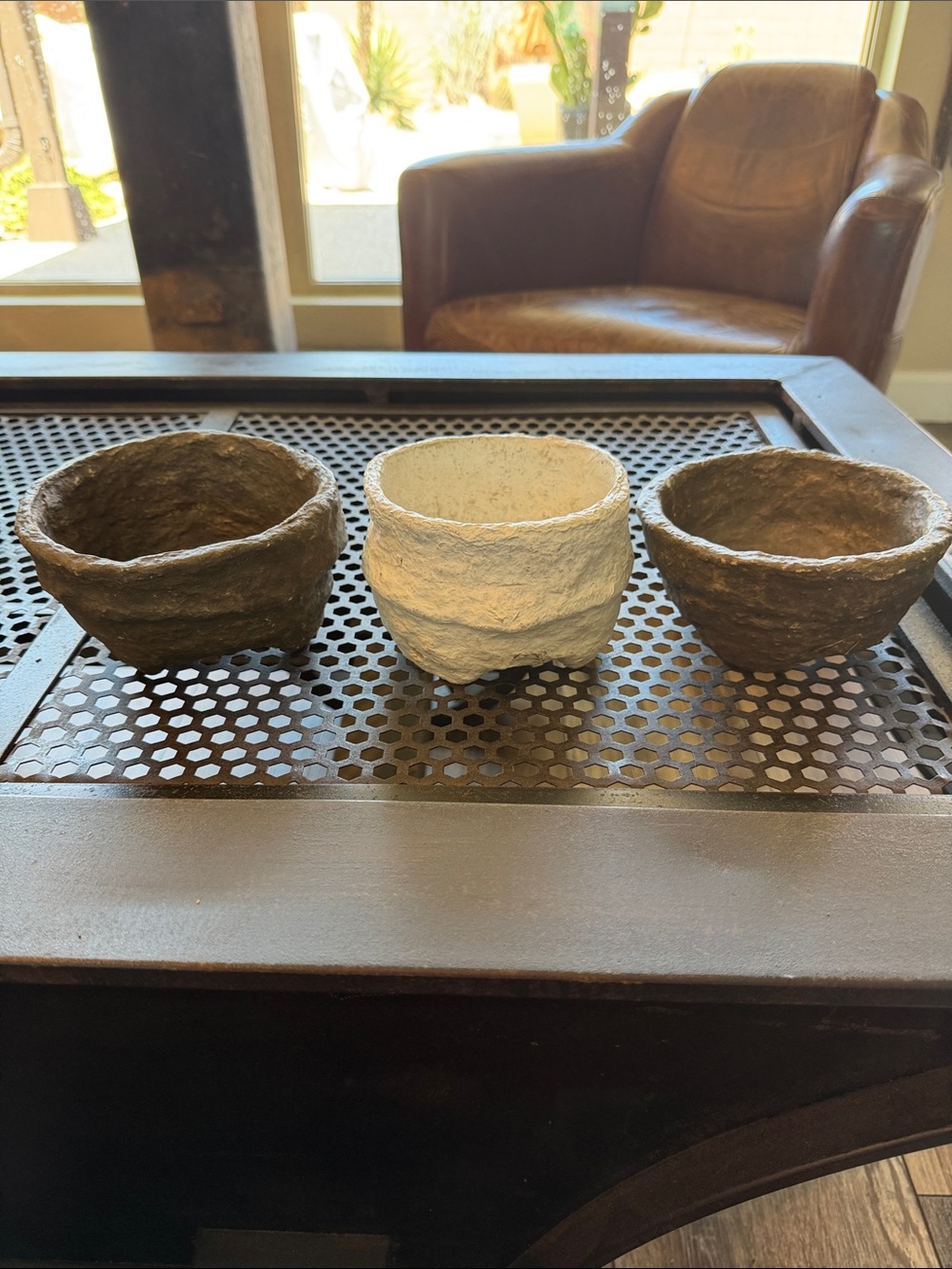 NWOT Rustic Paper Mache Bowls - Set of 3 (White & Brown)